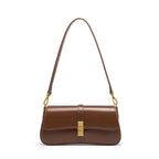 Sac bandoulière femme marron en cuir fendu, rabat à loquet doré, marron