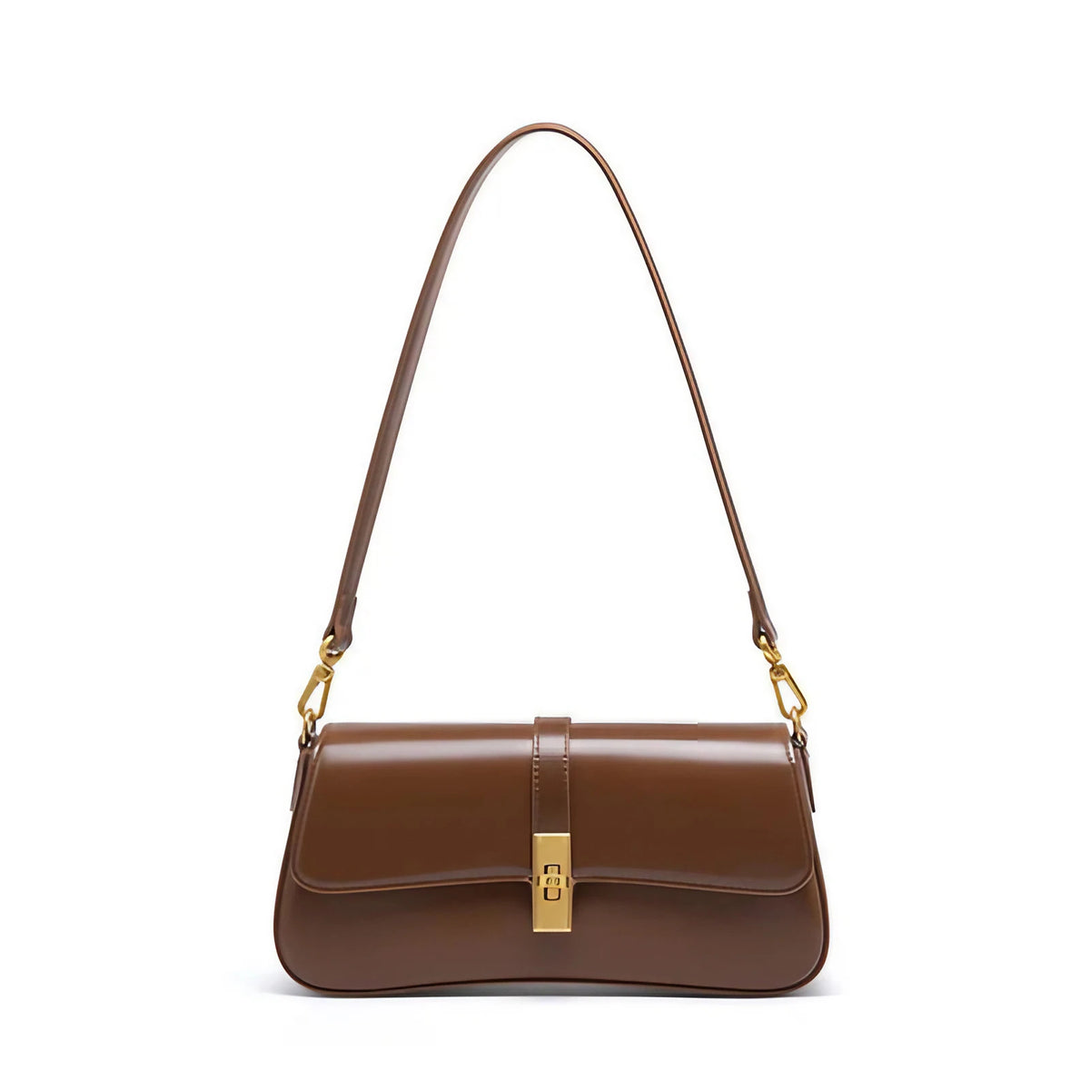 Sac bandoulière femme marron en cuir fendu, rabat à loquet doré, marron