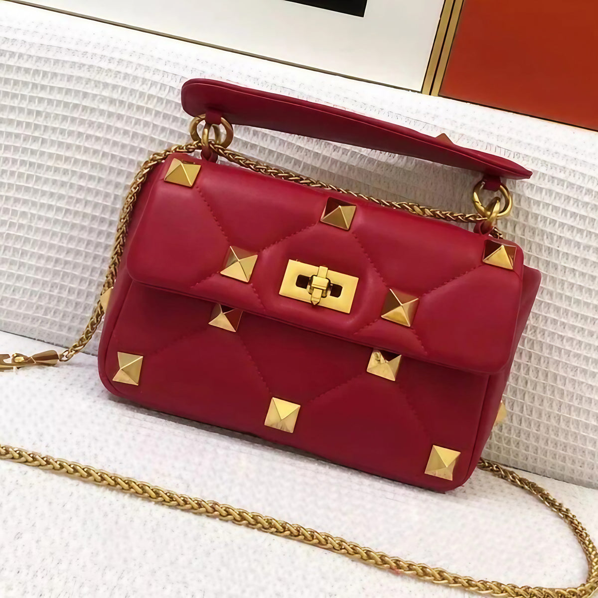 Sac bandoulière femme à clous et chaîne amovible, huit coloris, rouge