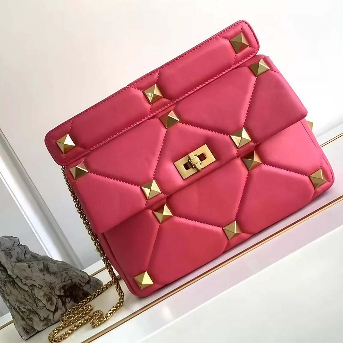 Sac bandoulière femme à clous et chaîne amovible, huit coloris, rose