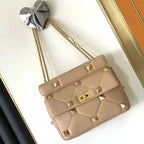 Sac bandoulière femme à clous et chaîne amovible, huit coloris, beige