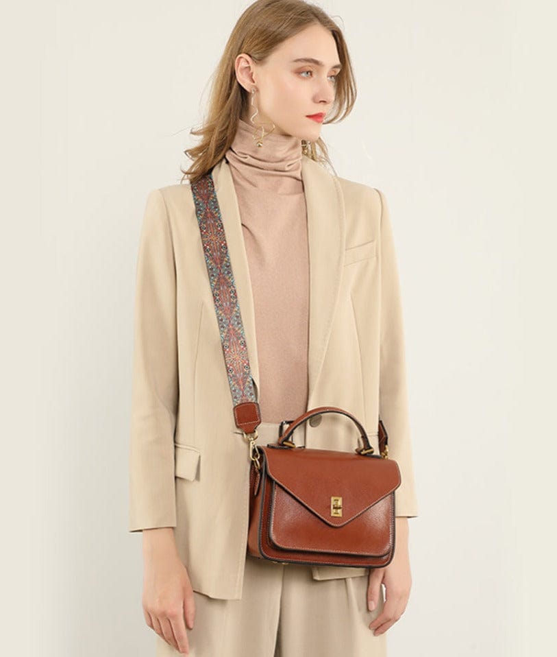 Sac bandoulière femme en cuir à poches zippées, 23 cm