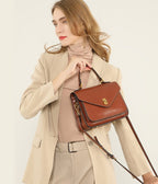 Sac bandoulière femme en cuir à poches zippées, 23 cm