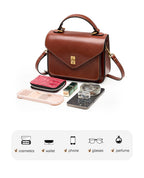Sac bandoulière femme en cuir à poches zippées, 23 cm