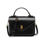Sac bandoulière femme en cuir à poches zippées, 23 cm, noir