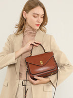 Sac bandoulière femme en cuir à poches zippées, 23 cm