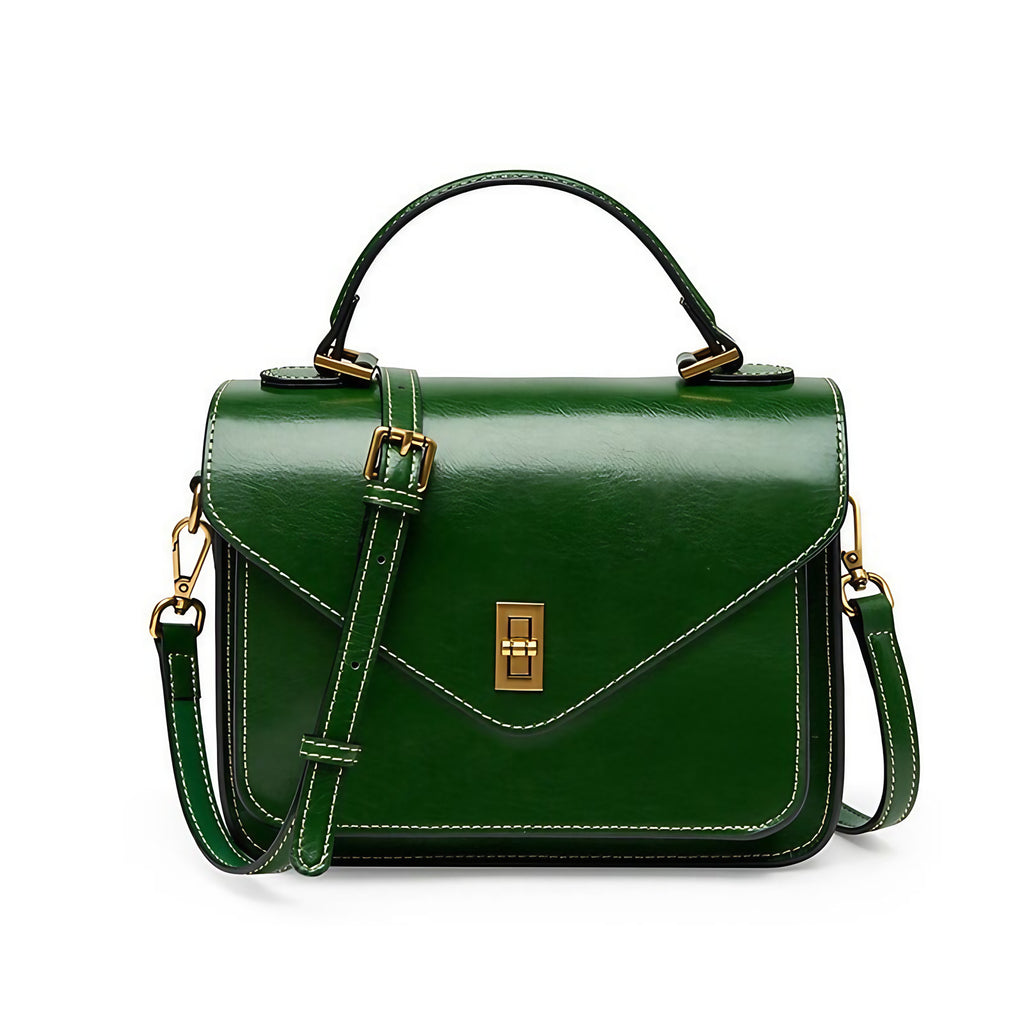 Sac bandoulière femme en cuir à poches zippées, 23 cm, vert foncé