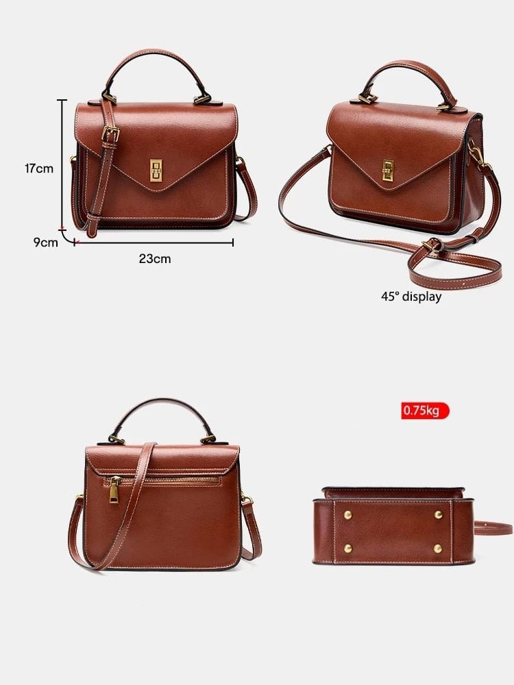 Sac bandoulière femme en cuir à poches zippées, 23 cm