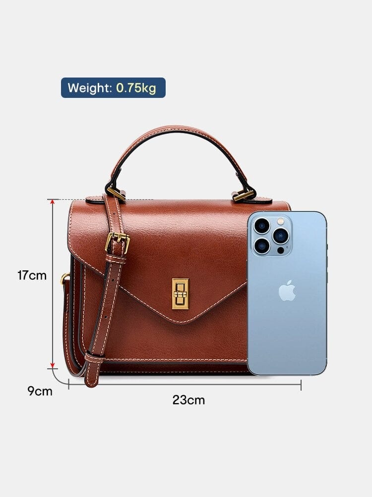 Sac bandoulière femme en cuir à poches zippées, 23 cm