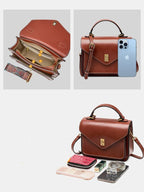 Sac bandoulière femme en cuir à poches zippées, 23 cm