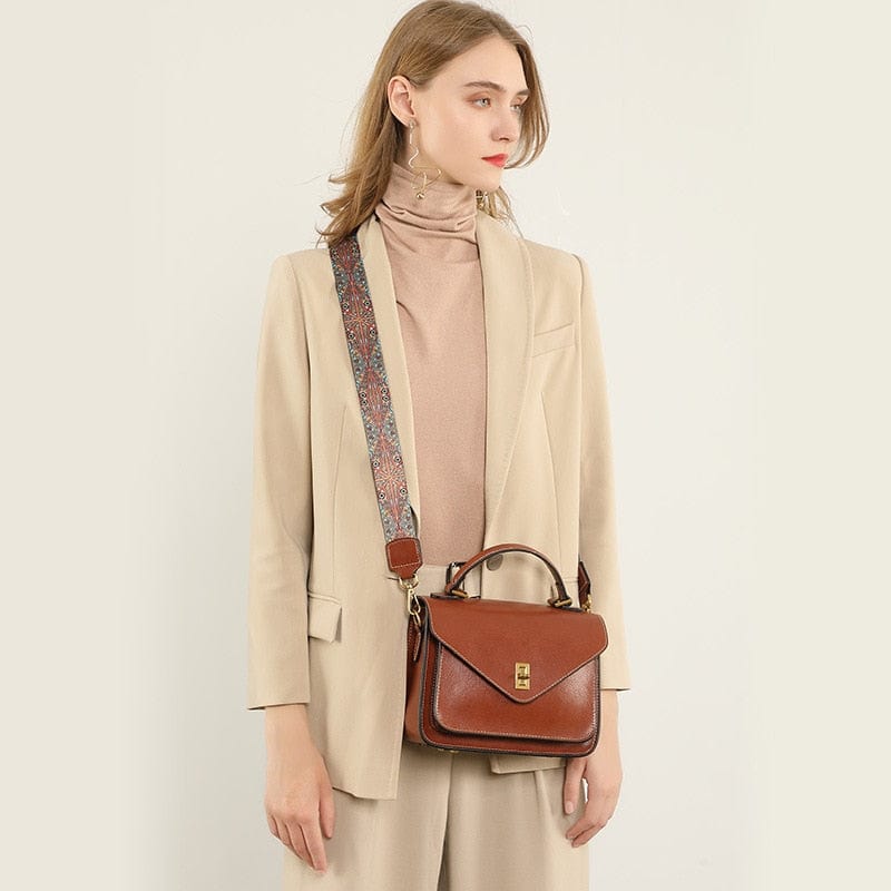 Sac bandoulière femme en cuir à poches zippées, 23 cm