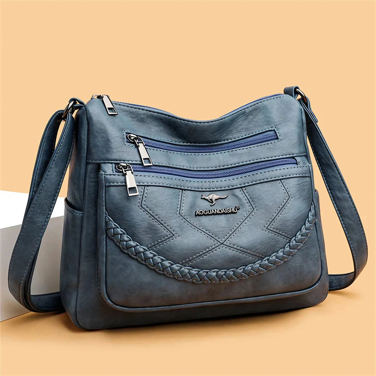 Sac bandoulière femme zippé à bouton aimanté, quatre coloris