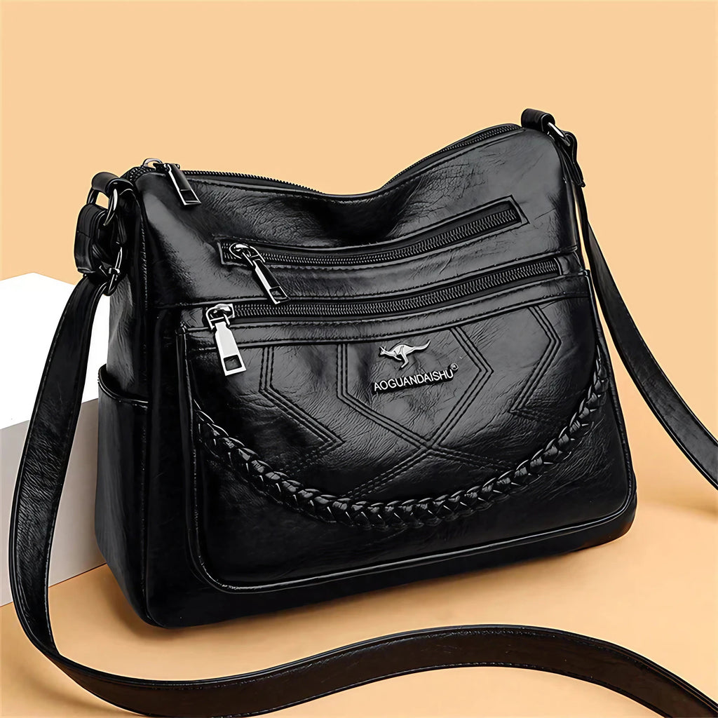 Sac bandoulière femme zippé à bouton aimanté, quatre coloris, noir