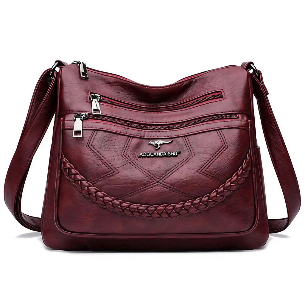 Sac bandoulière femme zippé à bouton aimanté, quatre coloris, rouge