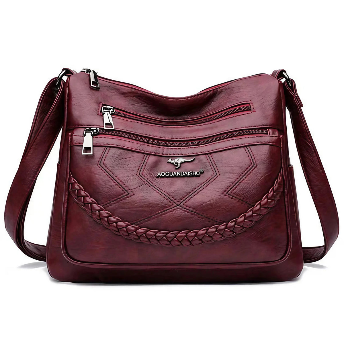 Sac bandoulière femme zippé à bouton aimanté, quatre coloris, rouge