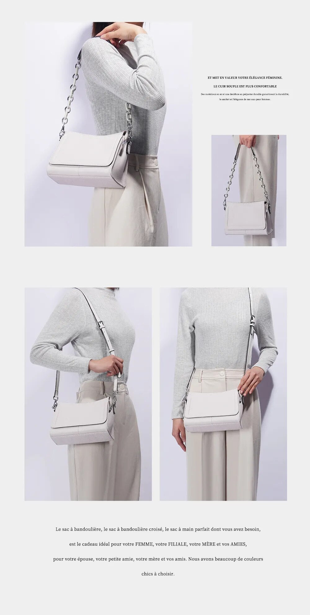 Sac bandoulière femme à deux sangles, chaîne à gros maillons