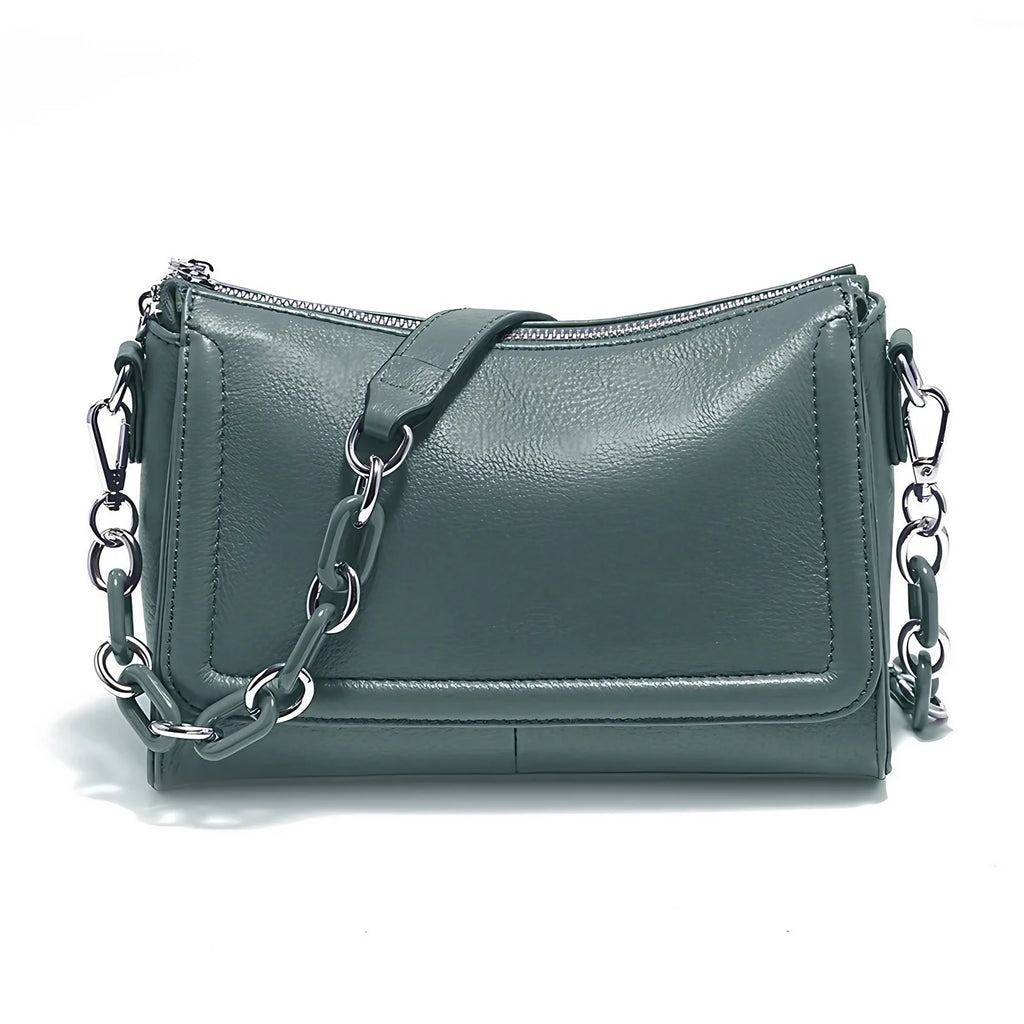 Sac bandoulière femme à deux sangles, chaîne à gros maillons, vert
