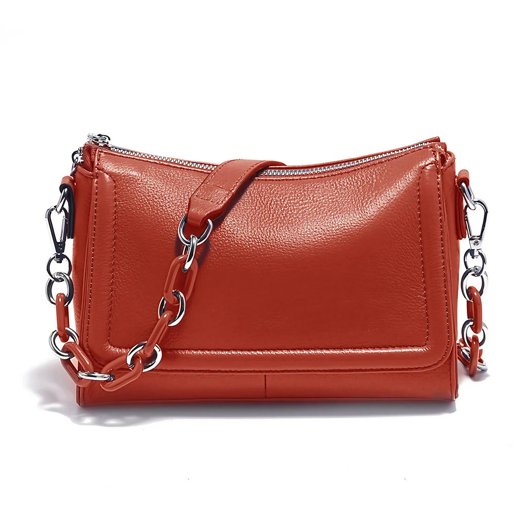 Sac bandoulière femme à deux sangles, chaîne à gros maillons, rouge
