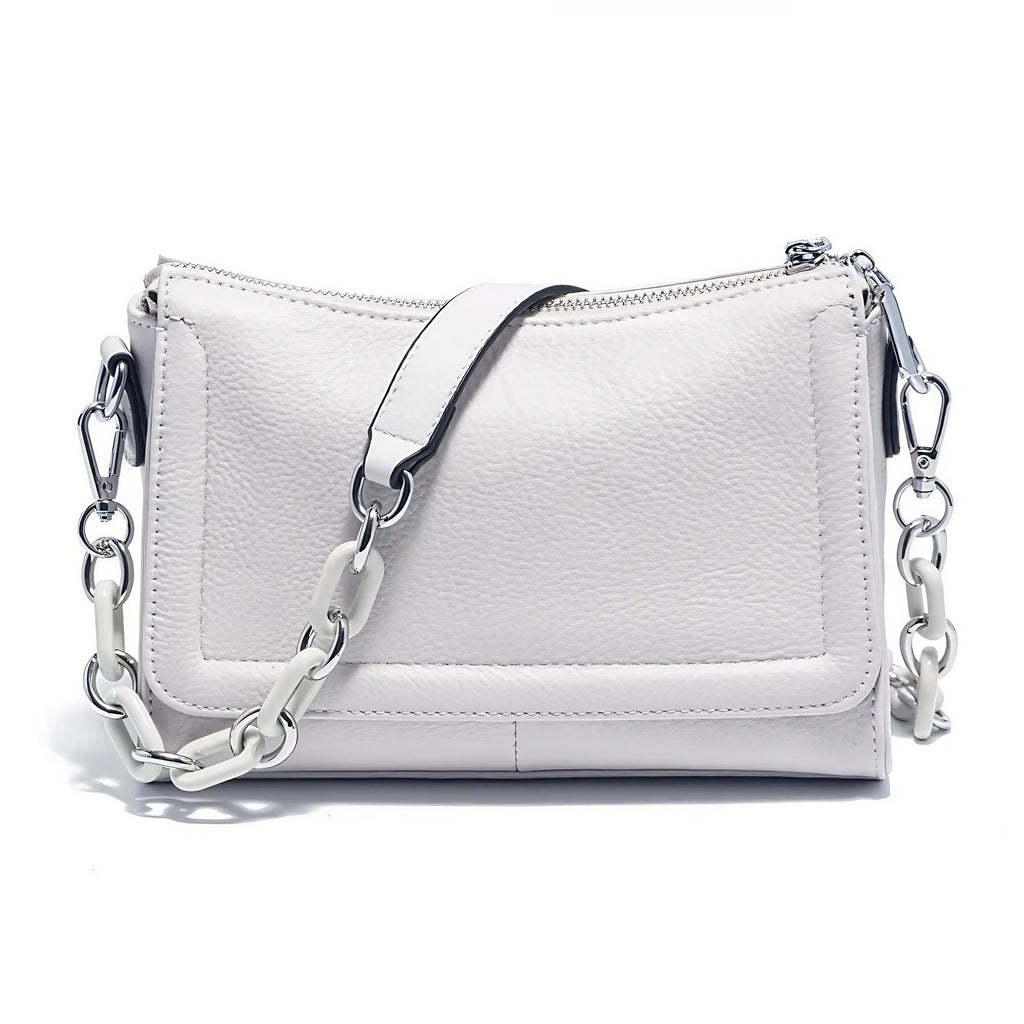 Sac bandoulière femme à deux sangles, chaîne à gros maillons, crème