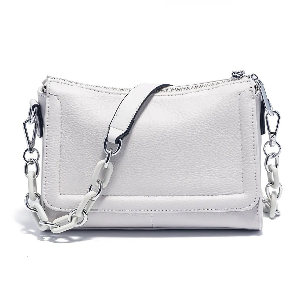 Sac bandoulière femme à deux sangles, chaîne à gros maillons, crème