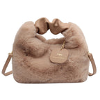 Sac bandoulière femme en fausse fourrure, anse froncée, cinq coloris, beige