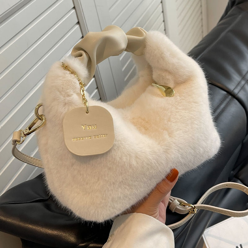 Sac bandoulière femme en fausse fourrure, anse froncée, cinq coloris