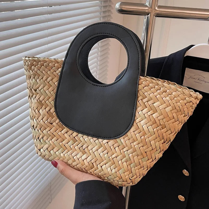 Sac bandoulière femme tressé façon petit panier, 19 x 18 cm