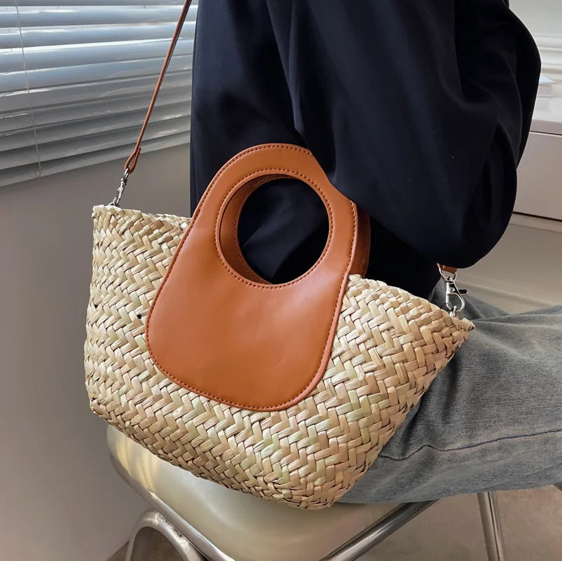 Sac bandoulière femme tressé façon petit panier, 19 x 18 cm