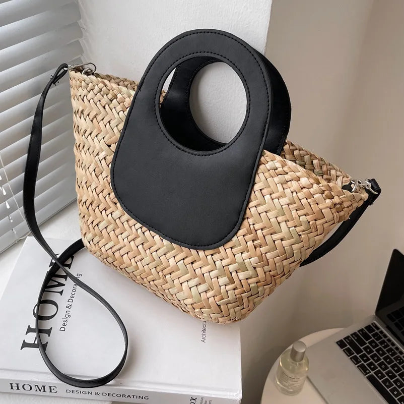 Sac bandoulière femme tressé façon petit panier, 19 x 18 cm