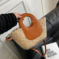 Sac bandoulière femme tressé façon petit panier, 19 x 18 cm, marron