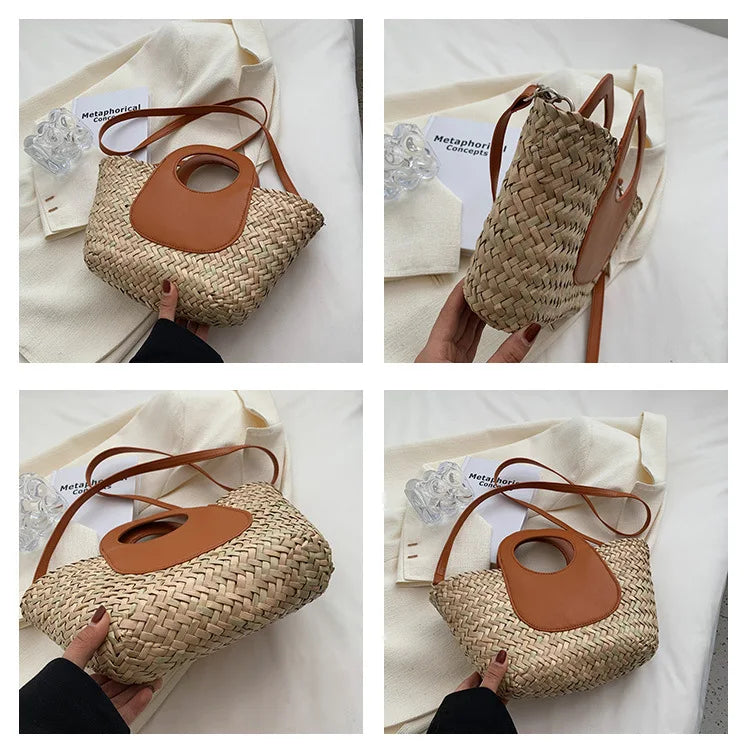 Sac bandoulière femme tressé façon petit panier, 19 x 18 cm