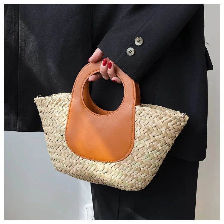 Sac bandoulière femme tressé façon petit panier, 19 x 18 cm