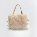 Sac porté épaule femme en fausse fourrure, beige, zippé, beige