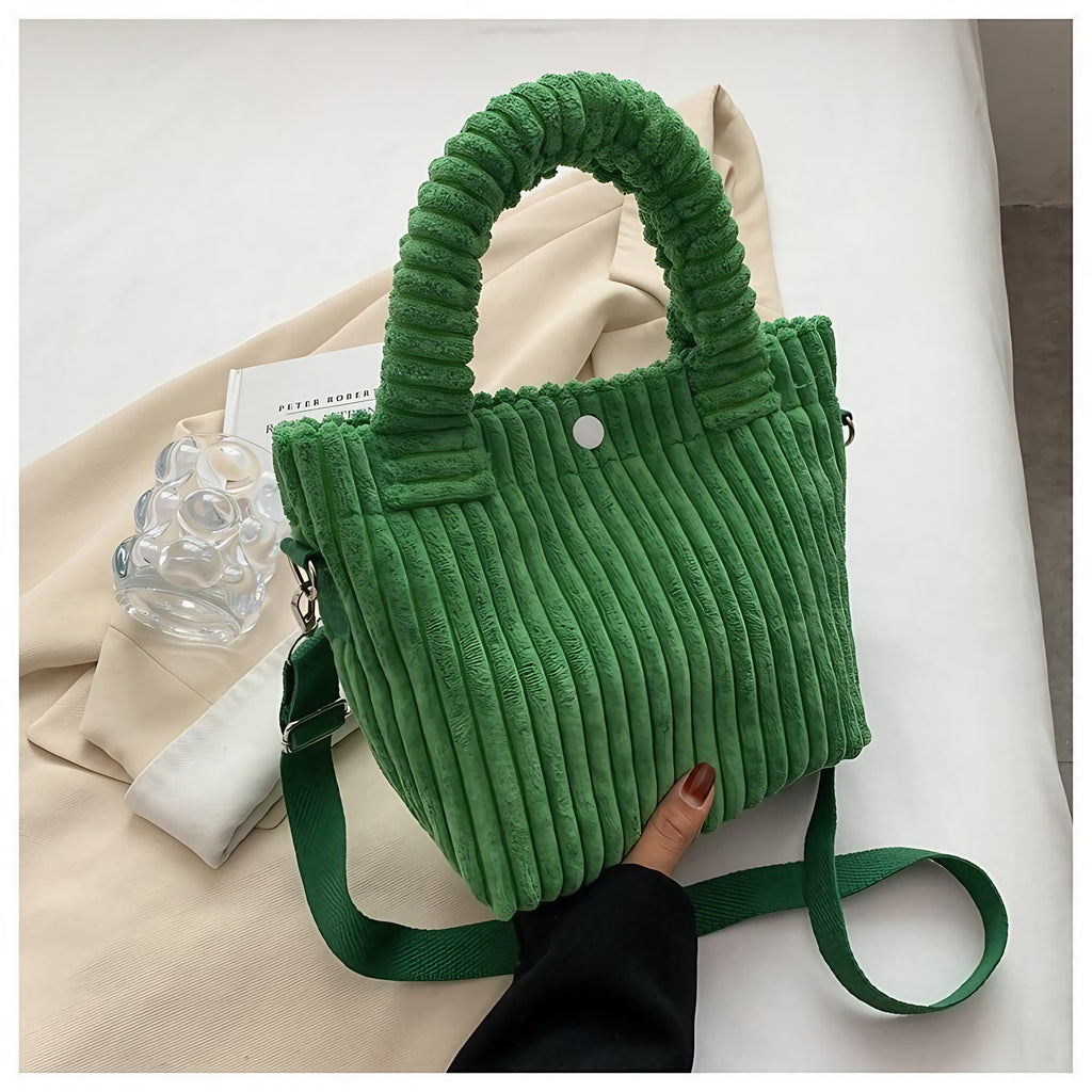 Sac bandoulière femme en velours côtelé, forme trapèze, six coloris, vert