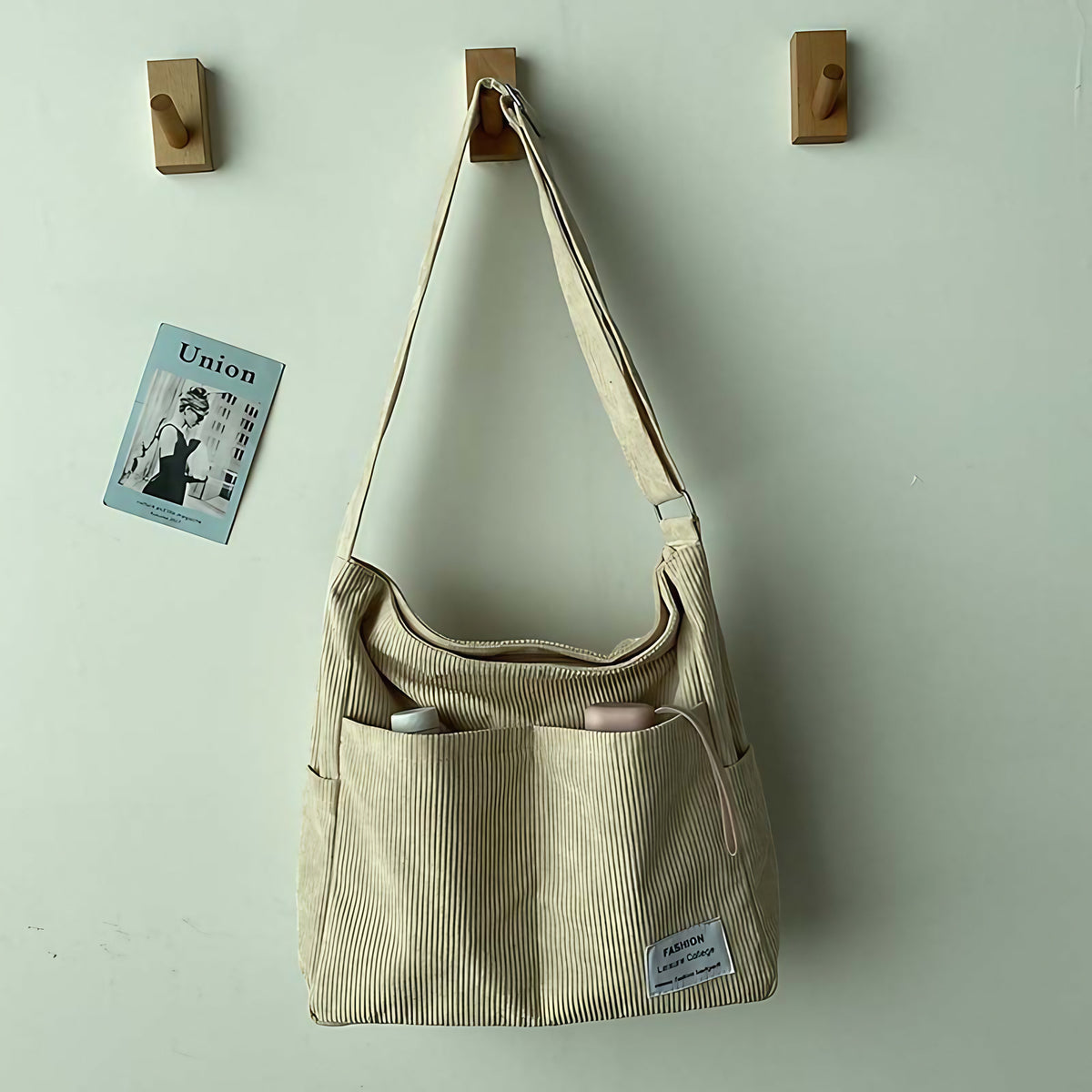 Sac bandoulière en velours côtelé pour femme, cinq coloris, blanc