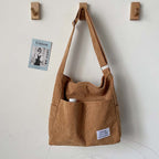 Sac bandoulière en velours côtelé pour femme, cinq coloris, marron