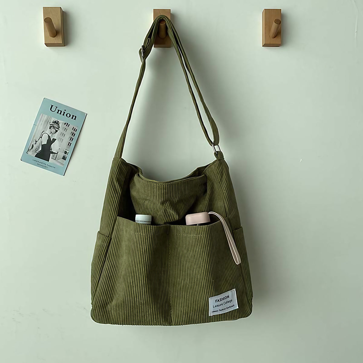 Sac bandoulière en velours côtelé pour femme, cinq coloris, vert