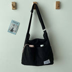 Sac bandoulière en velours côtelé pour femme, cinq coloris, noir