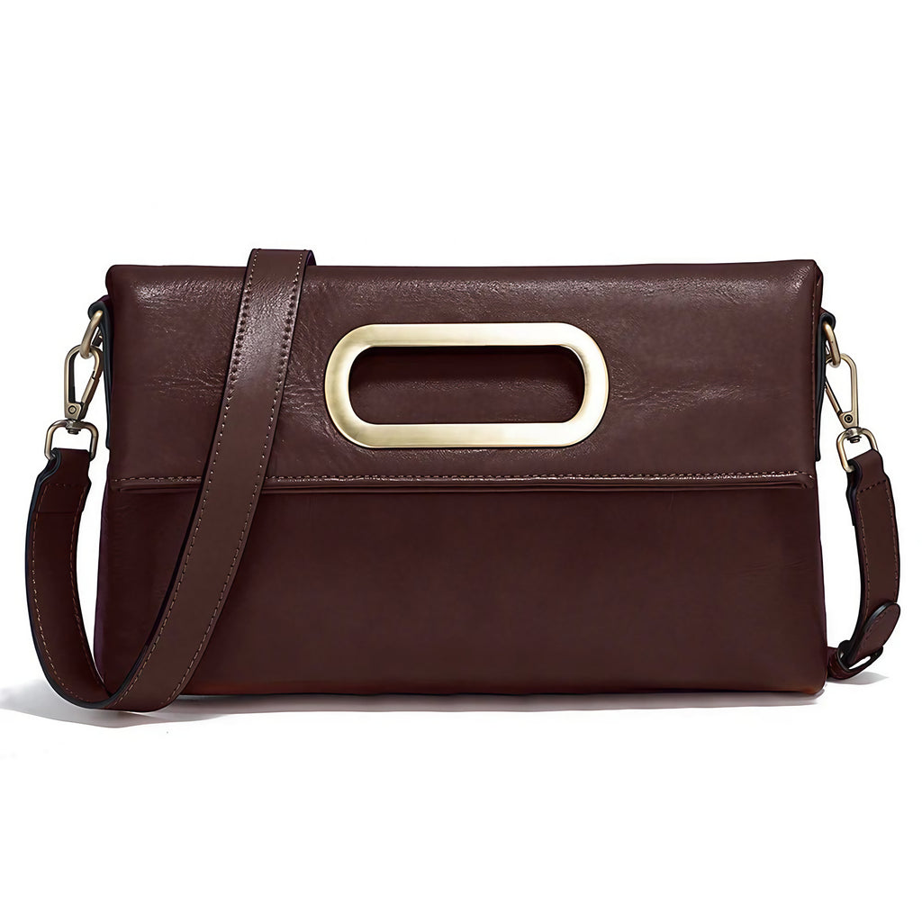 Sac à main femme en cuir, 25 x 18 cm, sept coloris, café