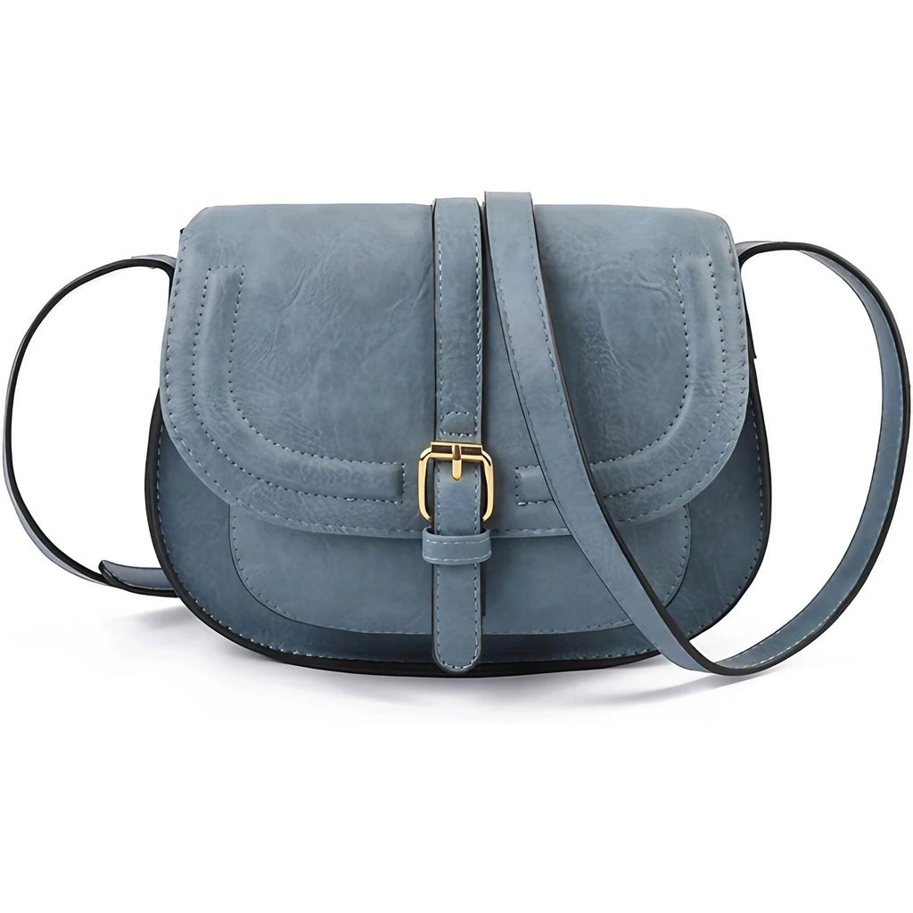 Petit sac à rabat femme en similicuir, bandoulière réglable, bleu