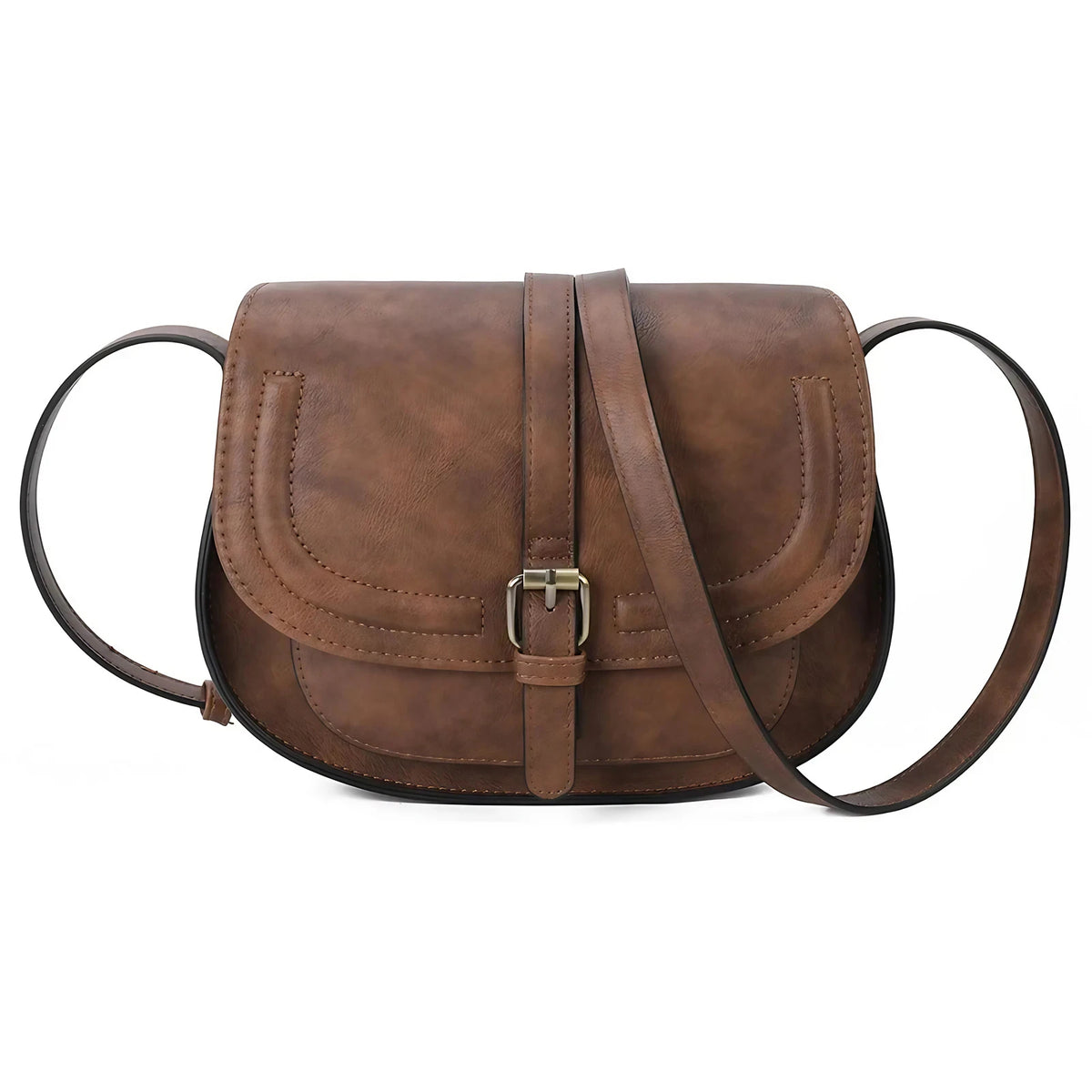 Petit sac à rabat femme en similicuir, bandoulière réglable, marron foncé