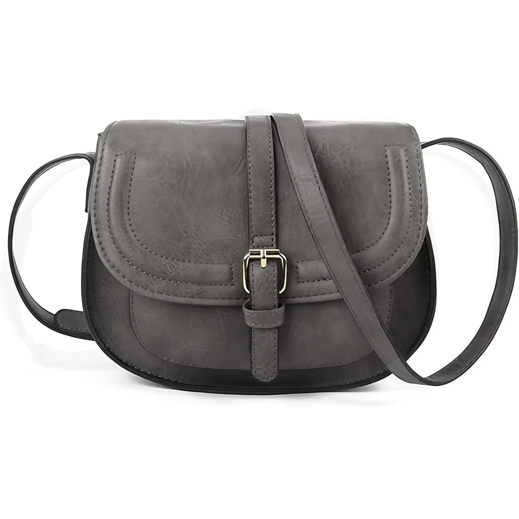 Petit sac à rabat femme en similicuir, bandoulière réglable, gris foncé