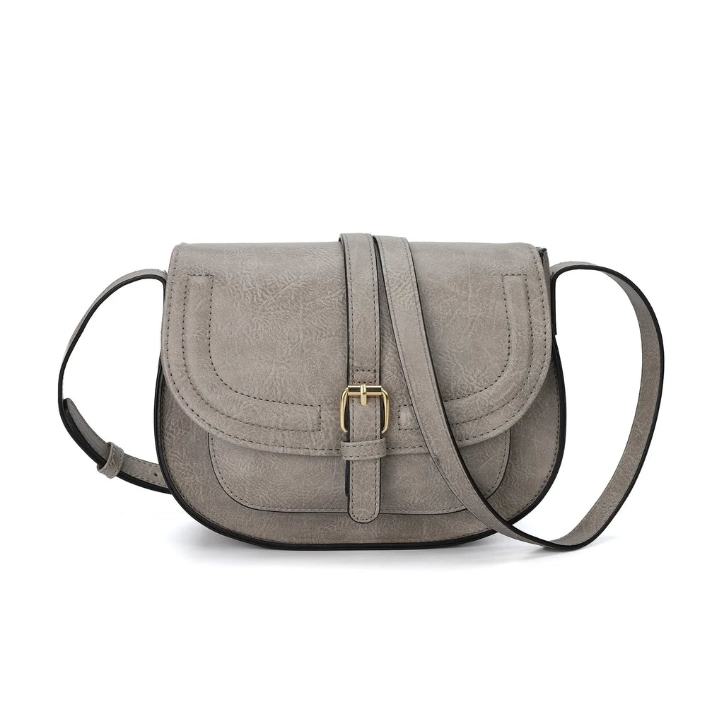 Petit sac à rabat femme en similicuir, bandoulière réglable, gris
