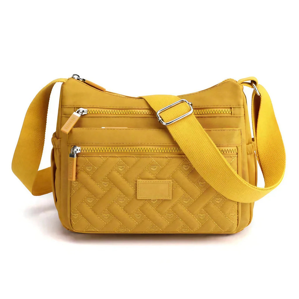Sac bandoulière femme étanche à poches multiples, huit coloris, jaune