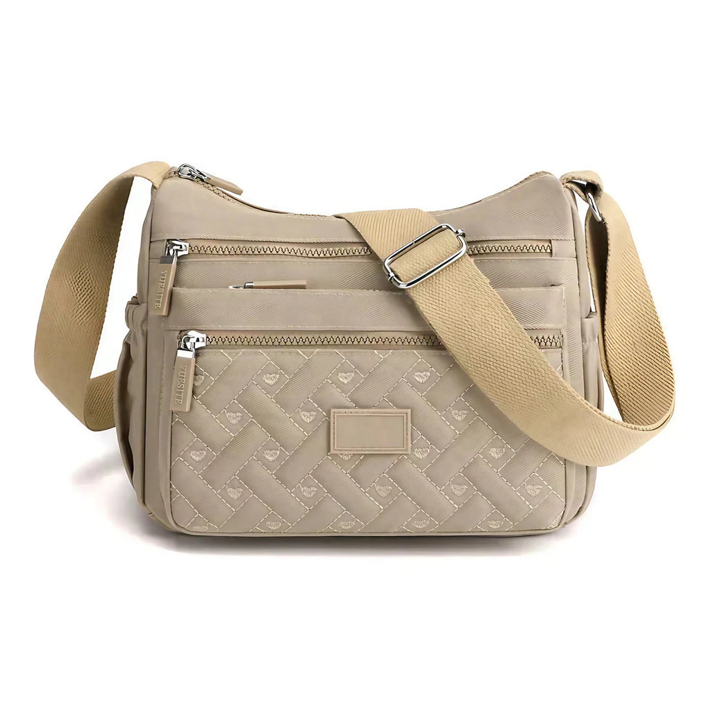 Sac bandoulière femme étanche à poches multiples, huit coloris, beige