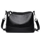 Sac bandoulière femme effet croco, trois compartiments zippés, noir