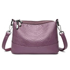 Sac bandoulière femme effet croco, trois compartiments zippés, violet