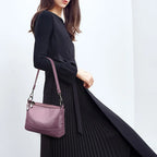 Sac bandoulière femme effet croco, trois compartiments zippés