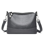 Sac bandoulière femme effet croco, trois compartiments zippés, gris
