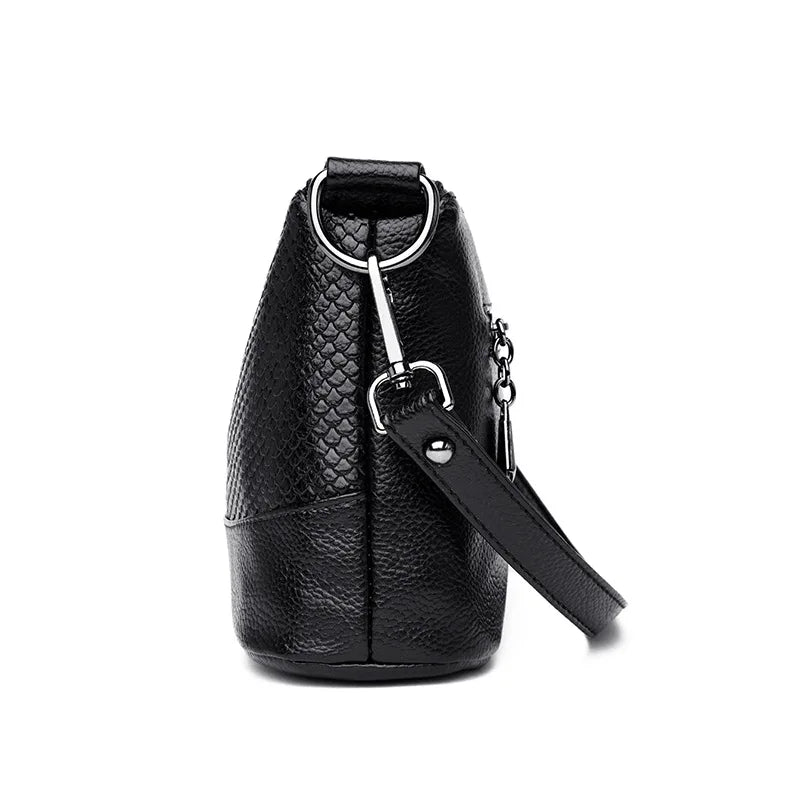 Sac bandoulière femme effet croco, trois compartiments zippés
